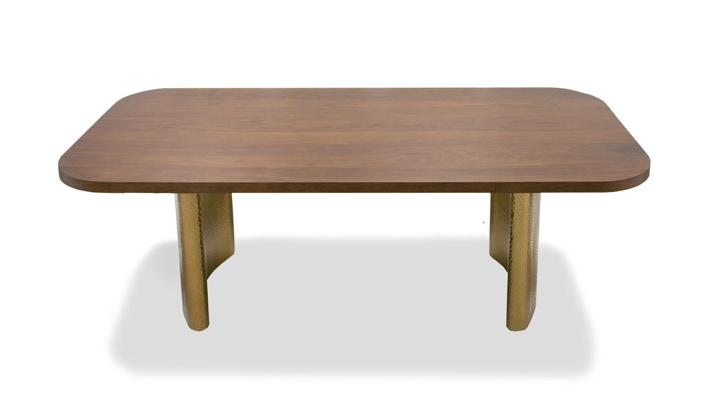 Modrest Marjorie Modern Walnut and Brushed Gold Rectangular Dining Table for Elegant and Contemporary Dining Spaces
