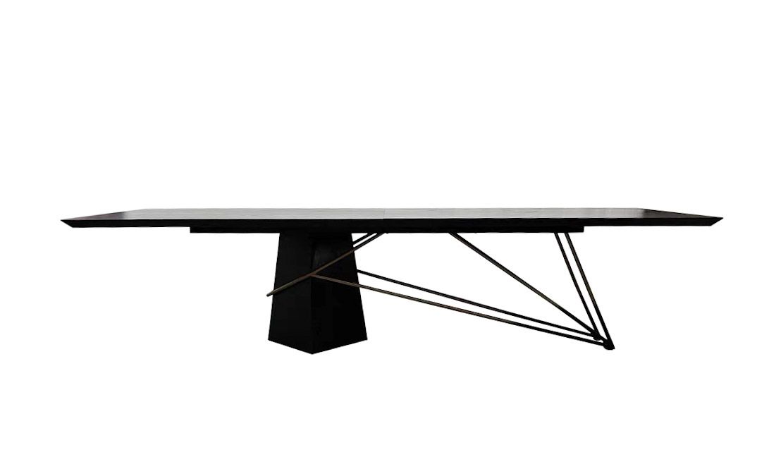 Modrest Elkhorn Glam Black Ash and Stainless Steel 126" Dining Table for Luxurious and Spacious Dining Rooms