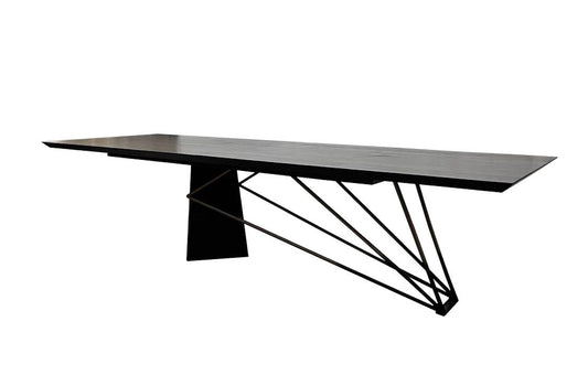Modrest Elkhorn Glam Black Ash and Stainless Steel 126" Dining Table for Luxurious and Spacious Dining Rooms