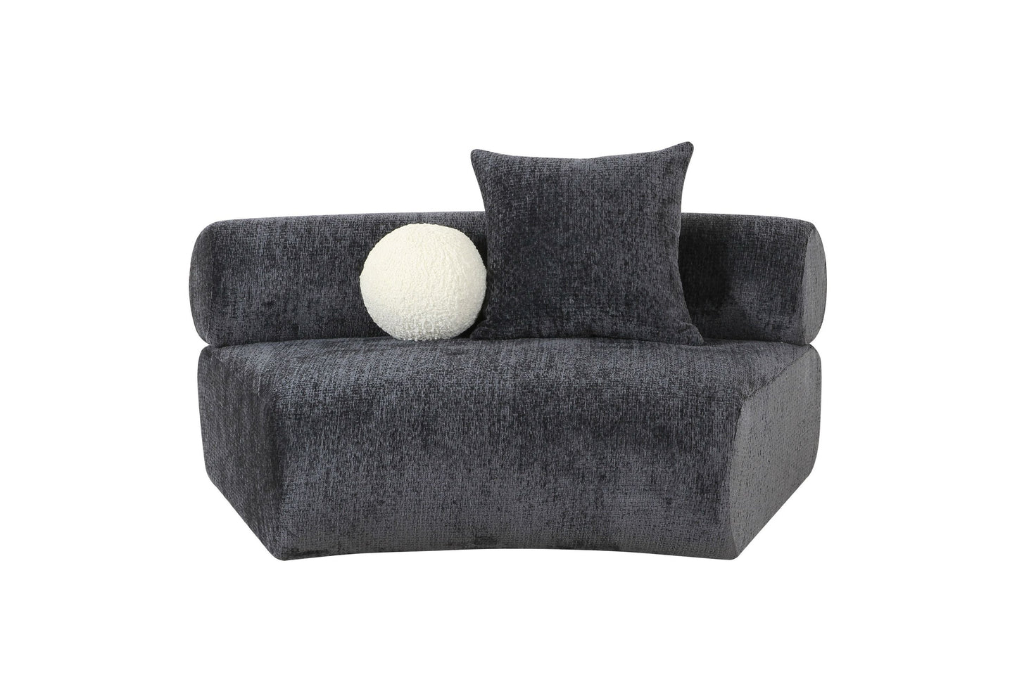 Divani Casa Simpson Contemporary Dark Grey Fabric Curved Modular Armless Seat with Throw Pillows for Modern Living Spaces