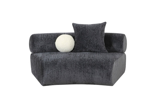 Divani Casa Simpson Contemporary Dark Grey Fabric Curved Modular Armless Seat with Throw Pillows for Modern Living Spaces