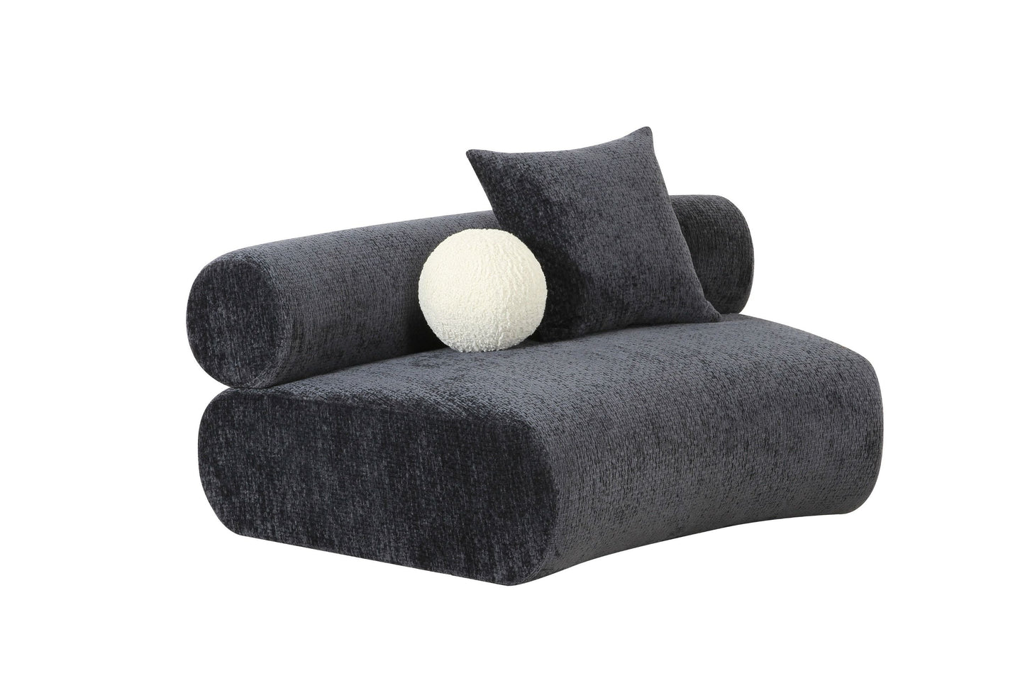 Divani Casa Simpson Contemporary Dark Grey Fabric Curved Modular Armless Seat with Throw Pillows for Modern Living Spaces