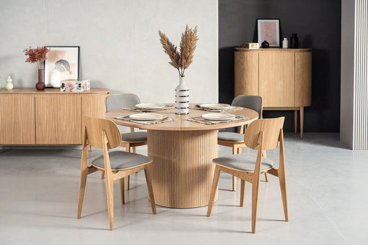Modrest Miami Round Dining Table β Modern Natural Oak with Extension for Versatile Dining
