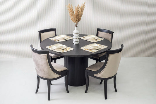 Modrest Miami Round Dining Table β Modern Black Oak with Extension for Stylish Dining