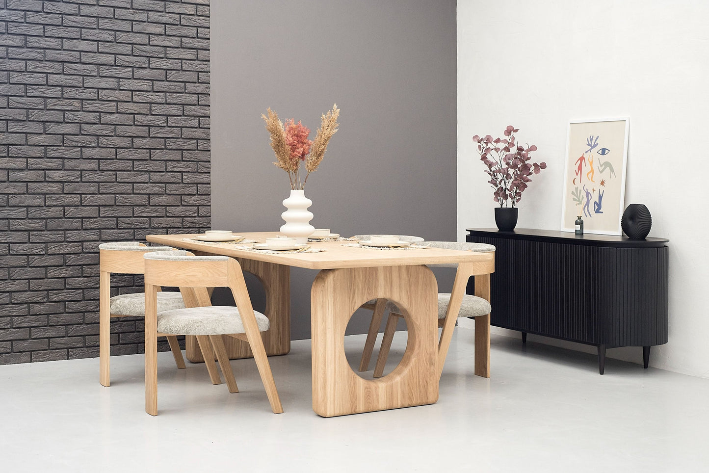 Modrest Washington - Modern Grey Fabric + Natural Oak Dining Chair (Set of 2)