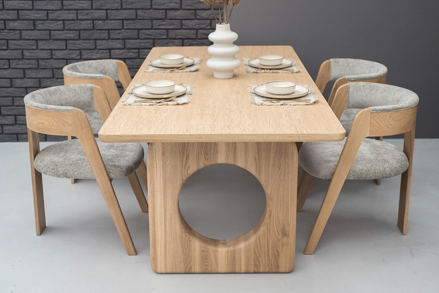 Modrest Washington - Modern Grey Fabric + Natural Oak Dining Chair (Set of 2)