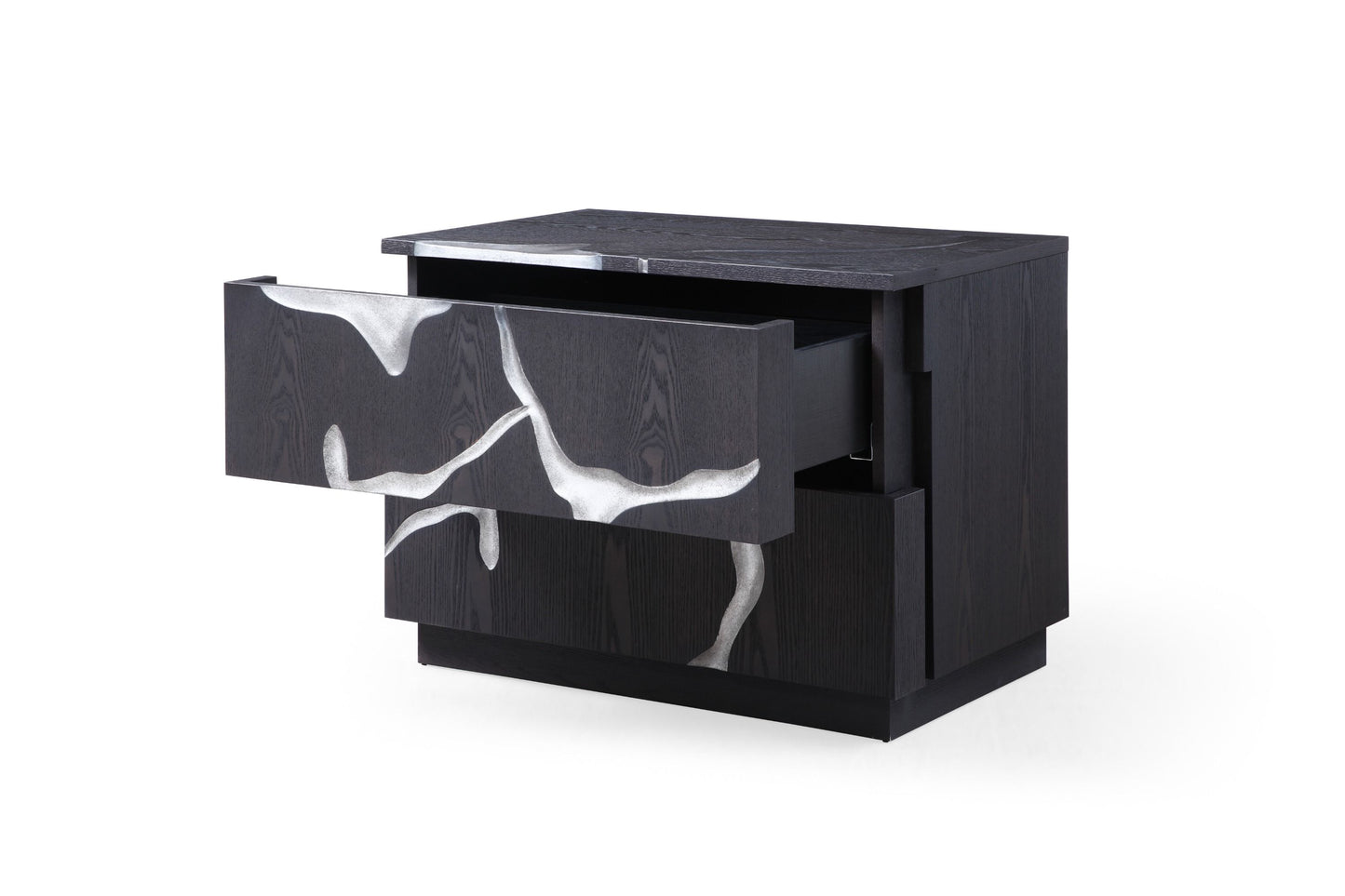 Modrest Aspen Modern Matte Brown Ash & Silver Nightstand - Sleek Bedroom Side Table