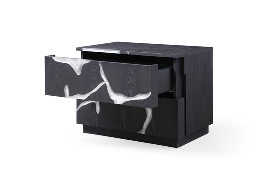 Modrest Aspen Modern Matte Brown Ash & Silver Nightstand - Sleek Bedroom Side Table
