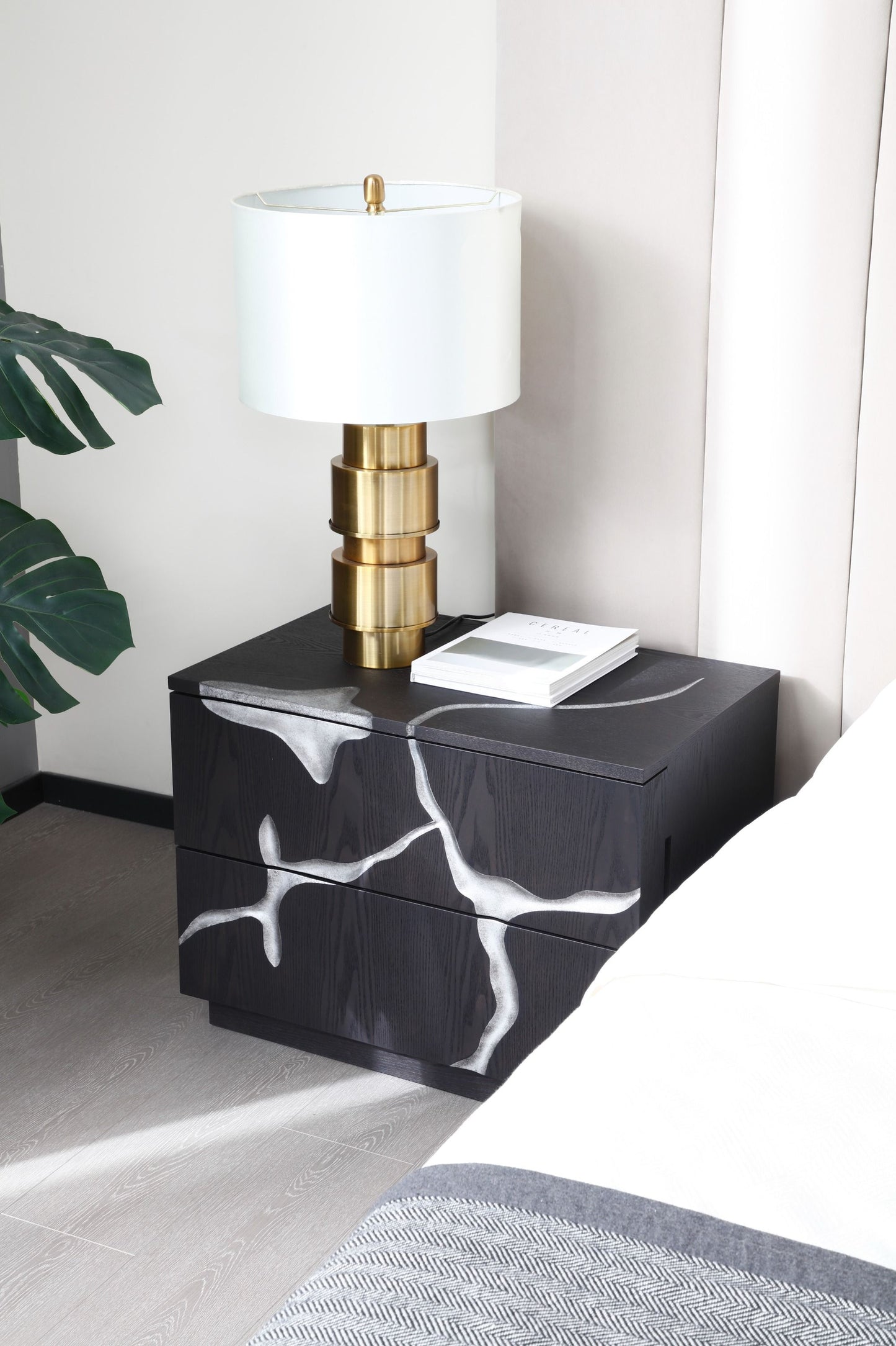Modrest Aspen Modern Matte Brown Ash & Silver Nightstand - Sleek Bedroom Side Table
