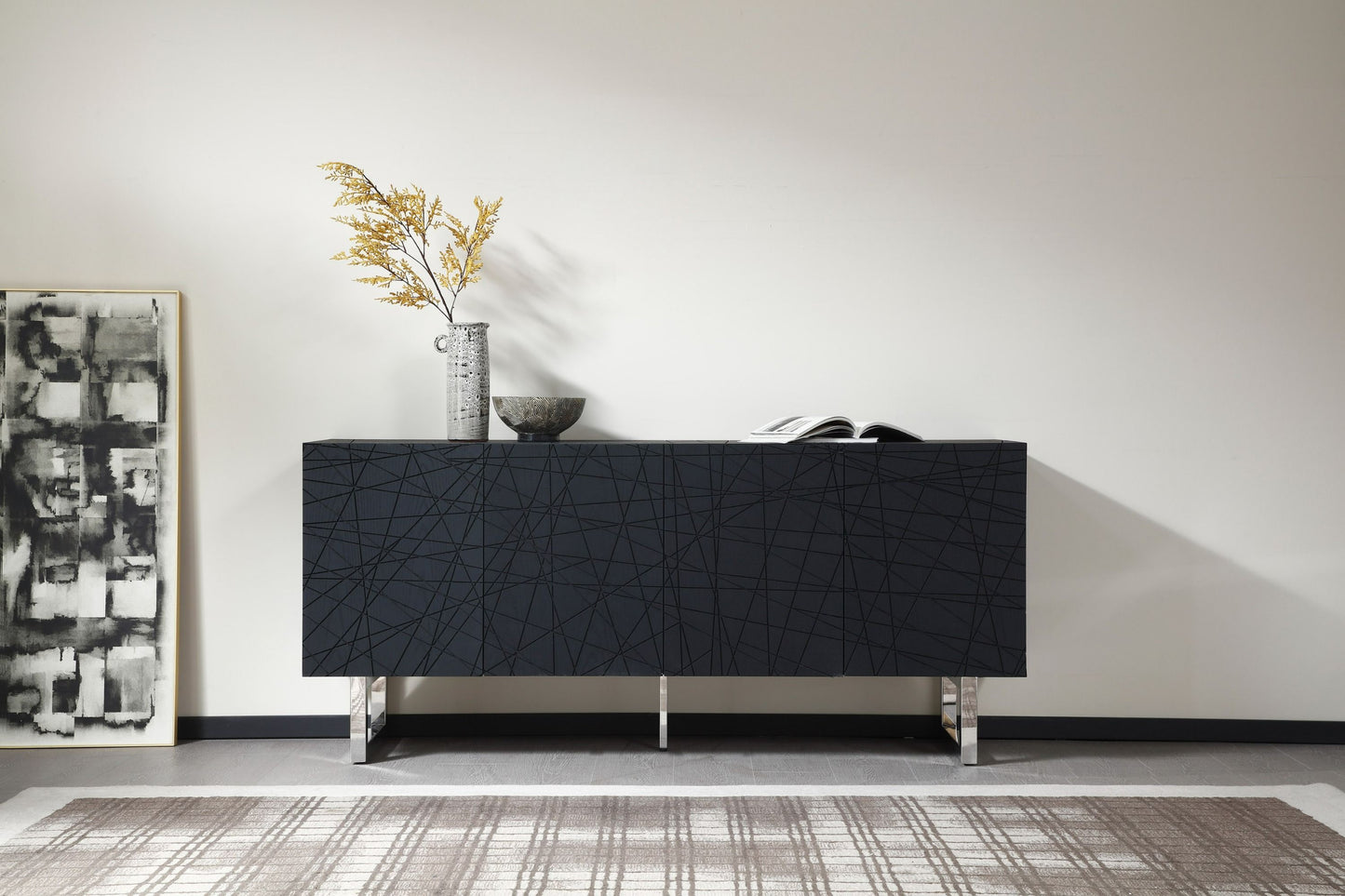 Modrest Kenda - Modern Black Ash + Stainless Steel Buffet for Contemporary Sophistication and Sleek Design