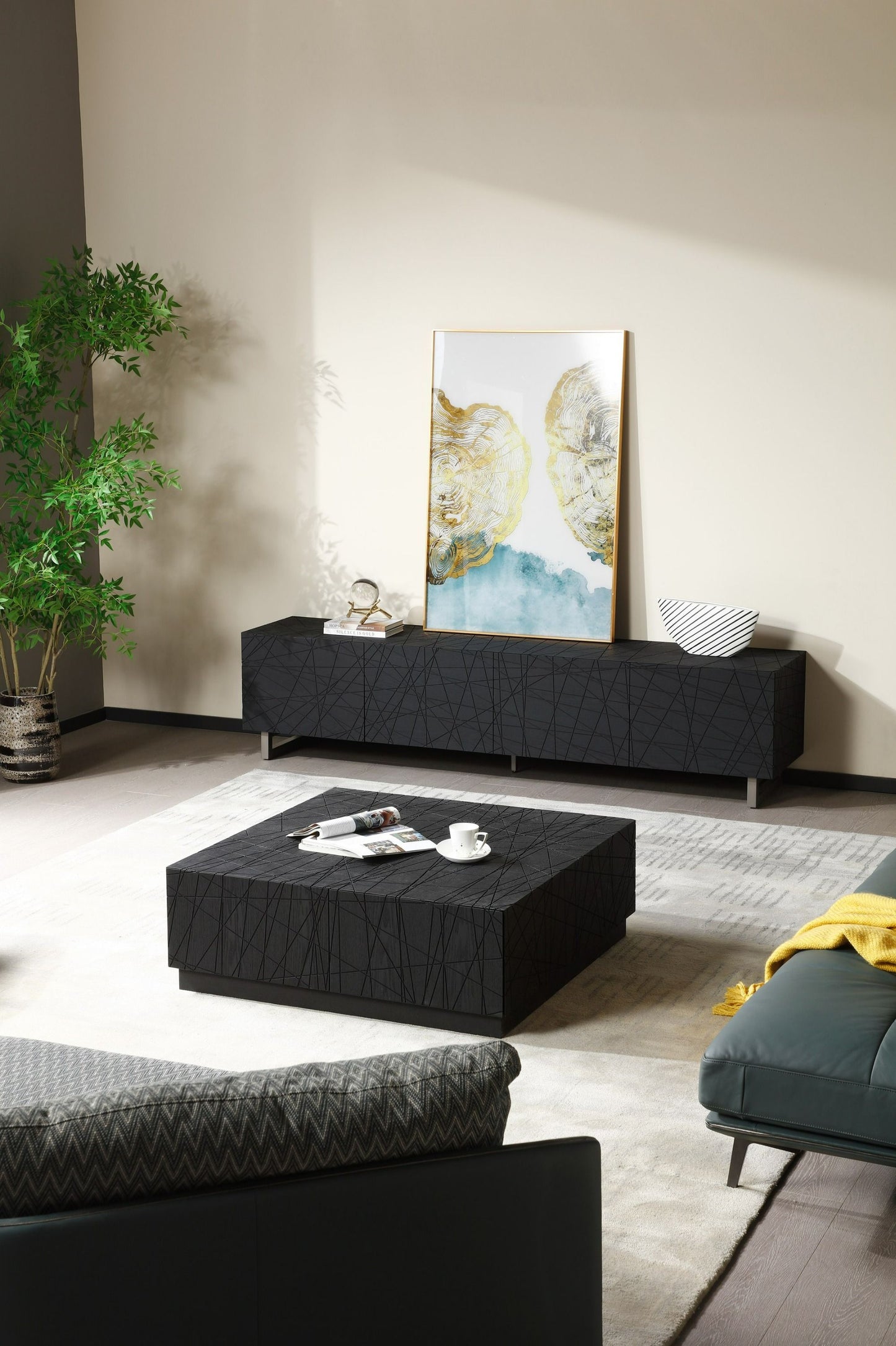 Modrest Kenda - Modern Black Oak Square Coffee Table With Storage for Functional Elegance and Contemporary Design