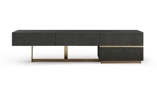 Modrest Tasha - Modern Black Ash + Brushed Gold TV Stand for Sophisticated Style and Functional Elegance