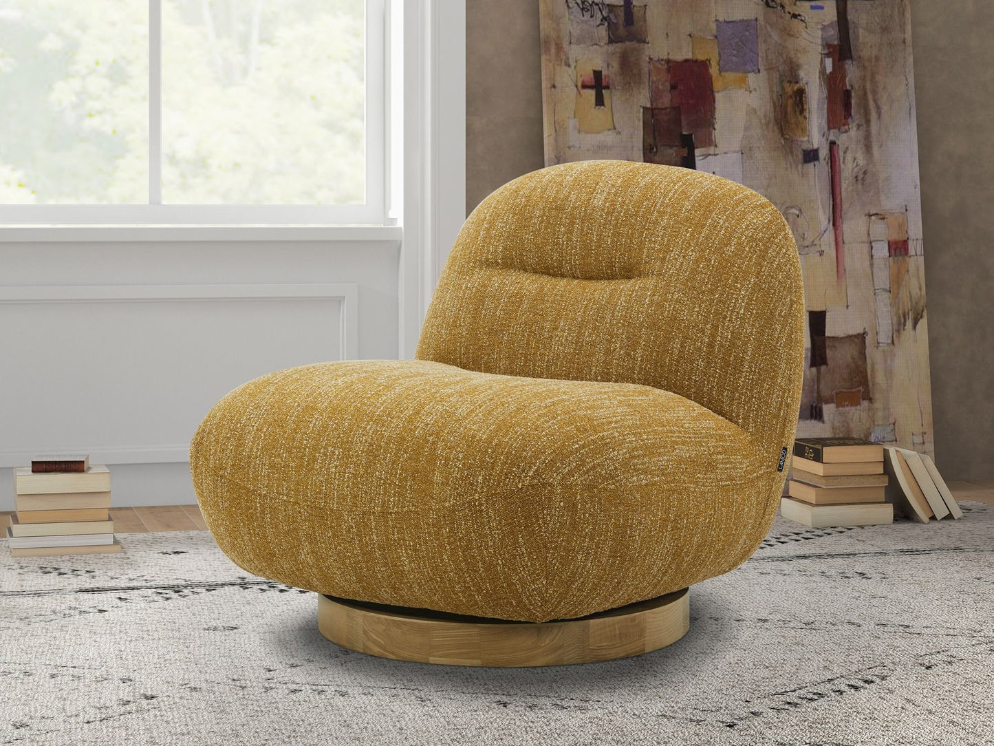 Modrest Renee - Modern Mustard Fabric Swivel Accent Chair