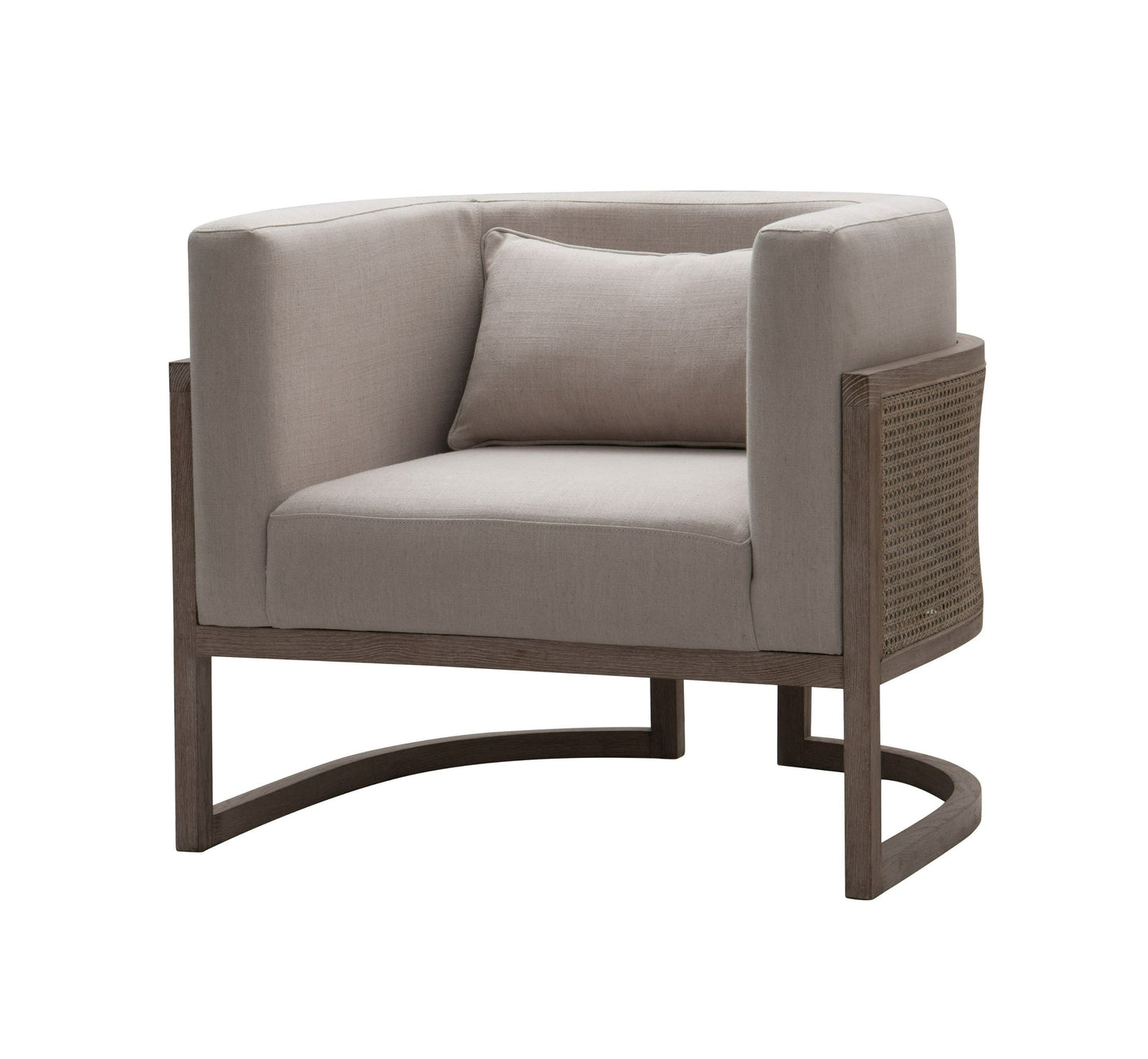 Modrest Haney Modern Grey Fabric, Grey Oak, and Rattan Accent Chair for a Stylish and Contemporary Home Accent