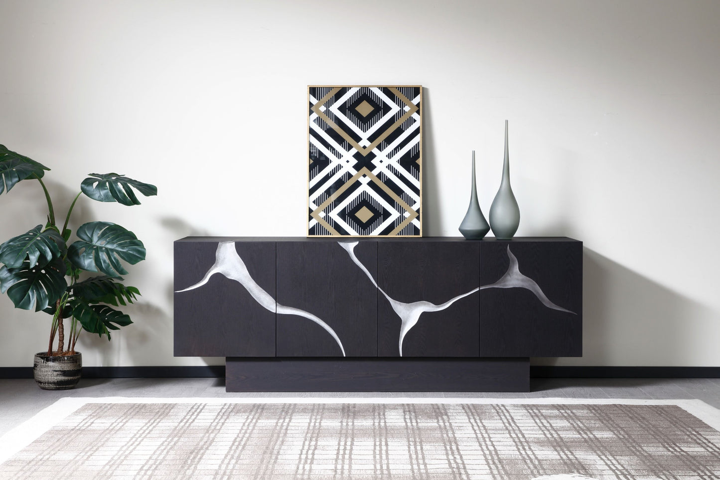 Modrest Impala - Modern Matte Brown Ash & Silver Buffet