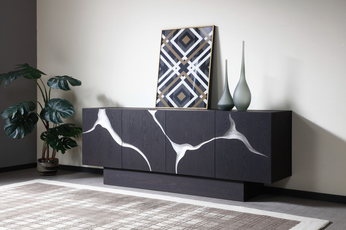 Modrest Impala - Modern Matte Brown Ash & Silver Buffet