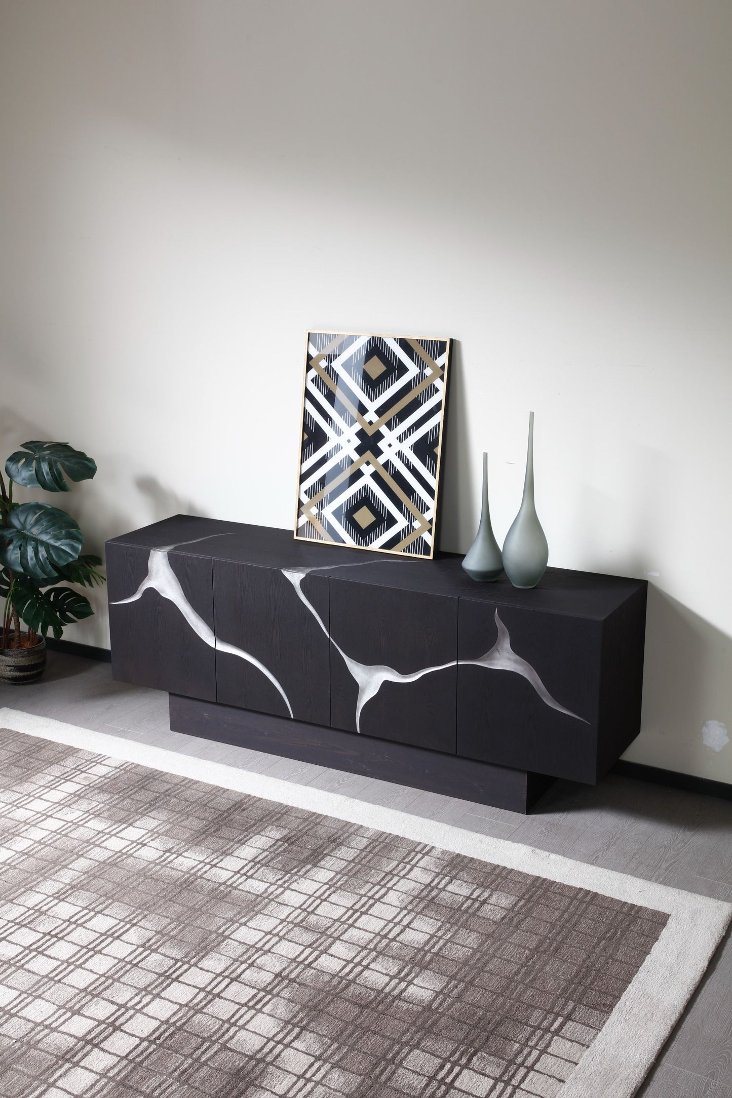 Modrest Impala - Modern Matte Brown Ash & Silver Buffet