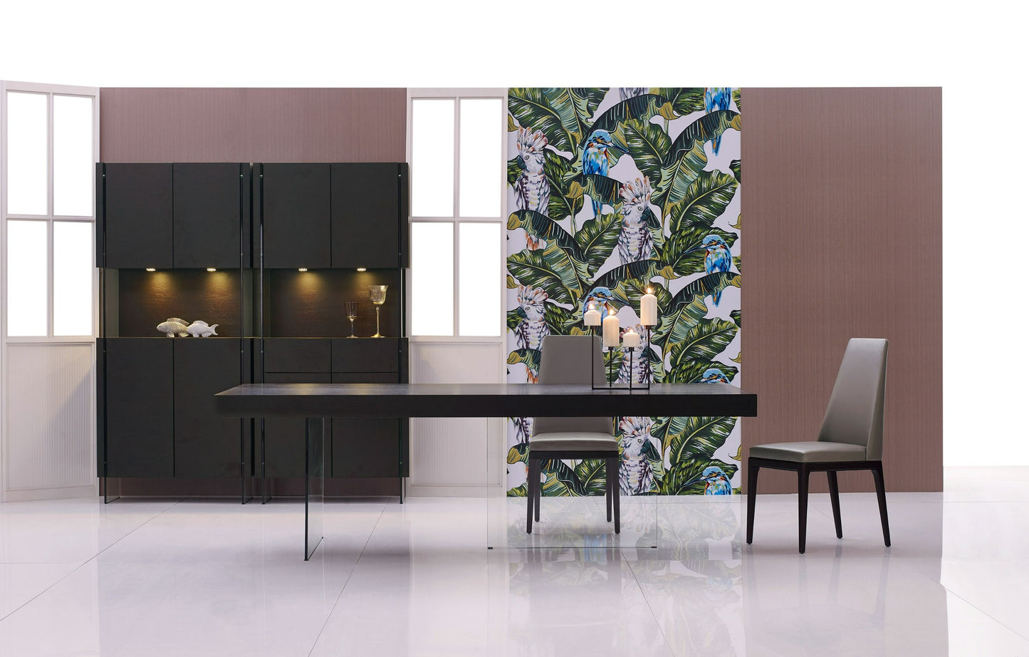 Modrest Encino - Modern Timber Chocolate & Glass Dining Table
