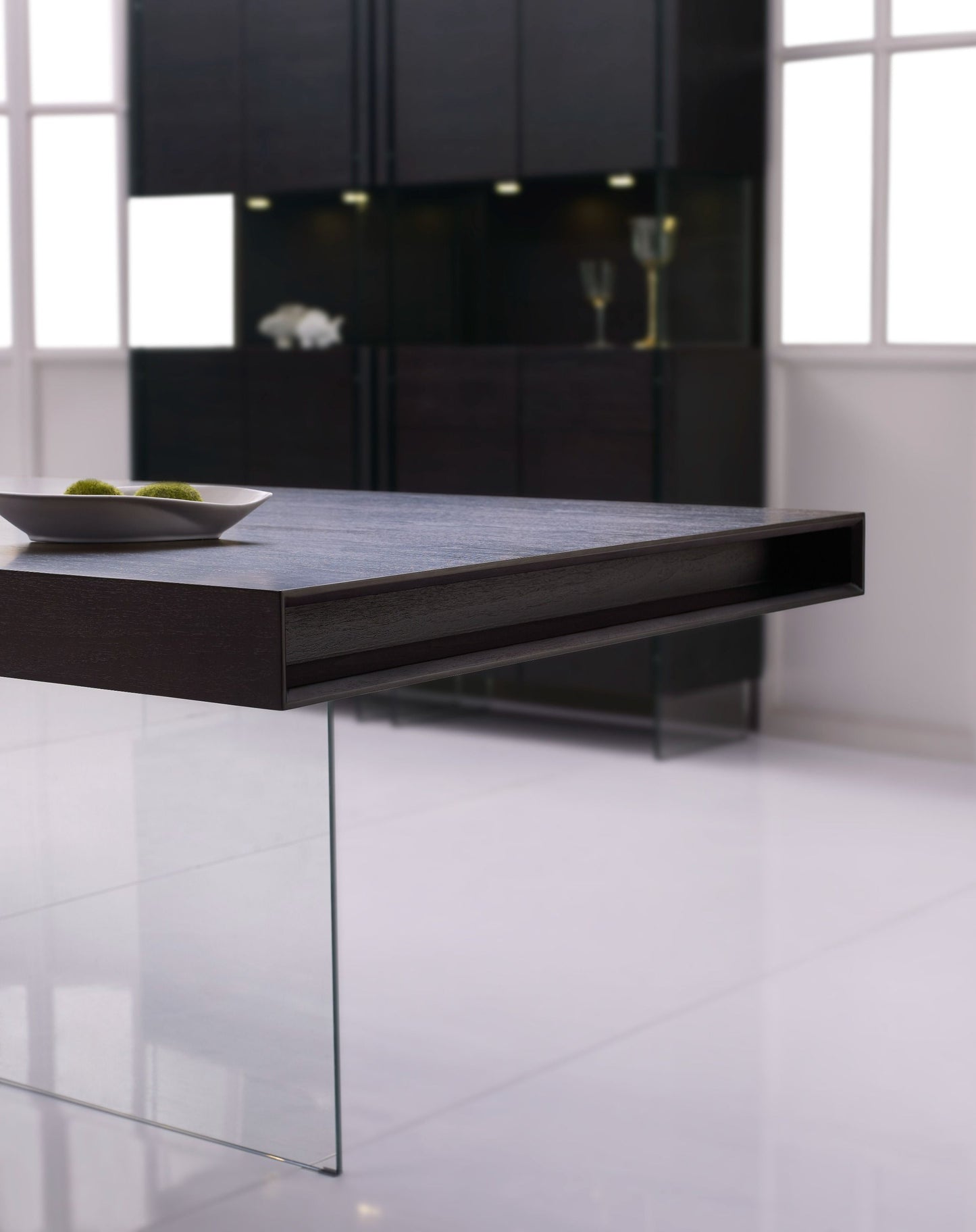 Modrest Encino - Modern Timber Chocolate & Glass Dining Table