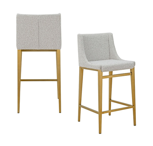 Modrest Mimi Modern Light Grey Fabric & Antique Brass Counter Stools (Set of 2) - Stylish Kitchen Seating