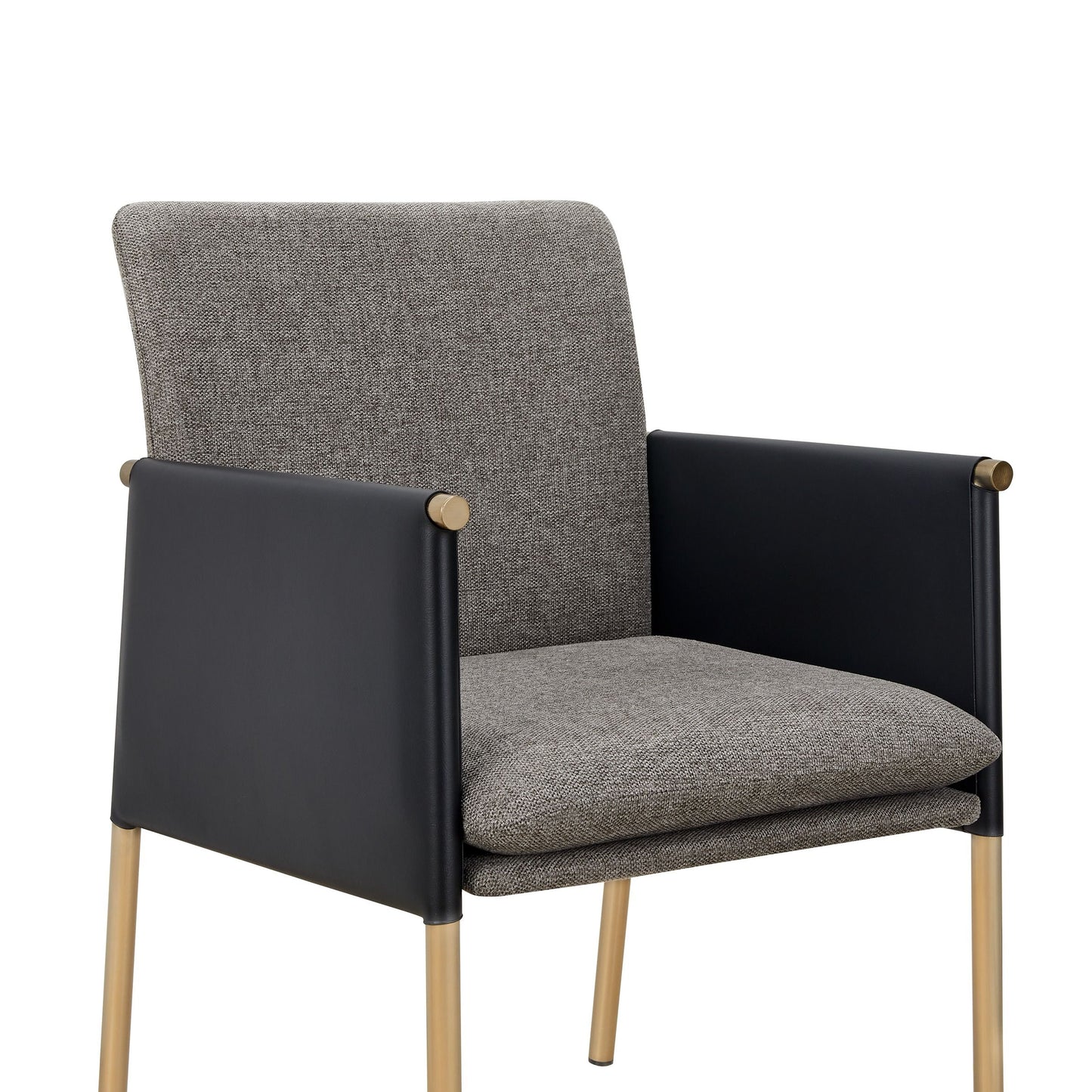 Modrest Engel Modern Dark Grey Vegan Leather & Grey Fabric Antique Brass Dining Chair - Elegant and Sustainable Dining Seating