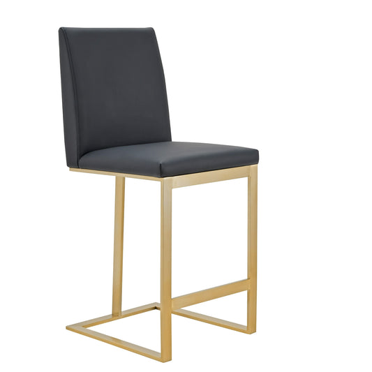 Modrest Frankie Modern Dark Grey Vegan Leather & Antique Brass Counter Stool - Sleek Contemporary Seating