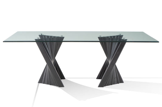 Modrest Corbin Mid-Century Black Ash & Glass Dining Table - Stylish and Elegant Centerpiece for Your Dining Room