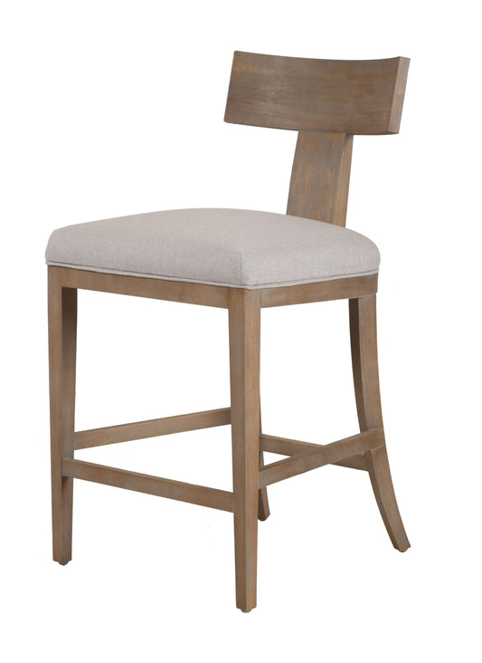 Modrest Fabien Mid-Century Modern Beige Linen + Wood Counter Chair - Elegant and Comfortable Seating for Your Kitchen or Bar