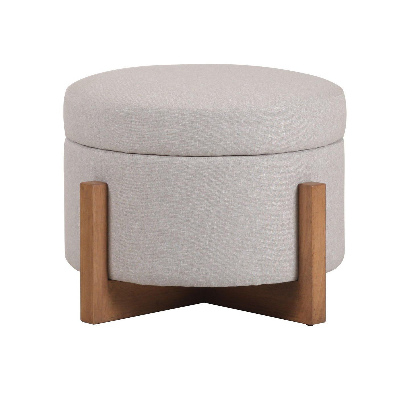 Modrest Sada Mid-Century Modern Beige Linen + Chestnut Round Ottoman - Stylish & Comfortable Addition to Your Living Space