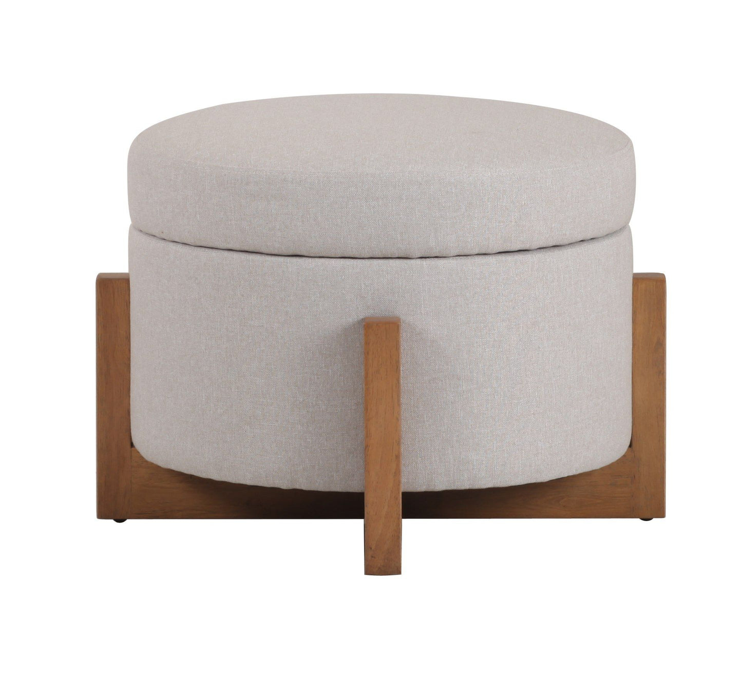 Modrest Sada Mid-Century Modern Beige Linen + Chestnut Round Ottoman - Stylish & Comfortable Addition to Your Living Space