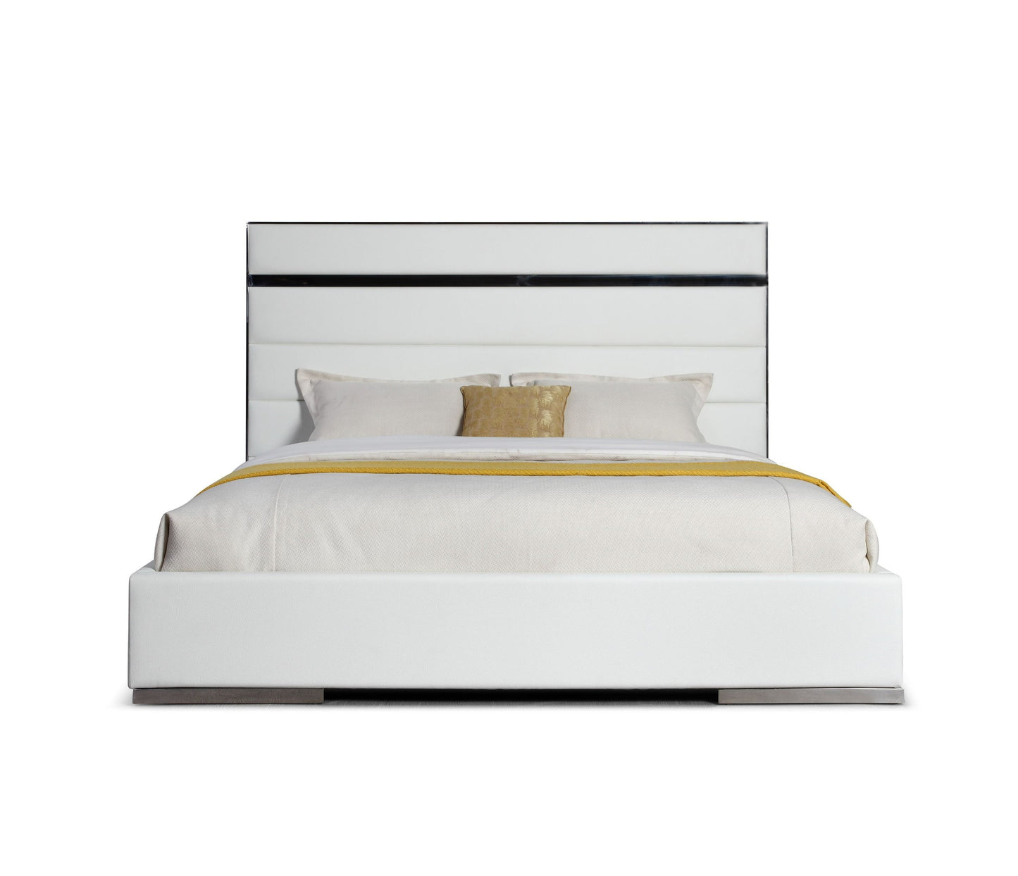 Modrest Cartier Modern White Vegan Leather + Stainless Steel Bedroom Set β Sleek and Luxurious Contemporary Furniture for Modern Bedrooms