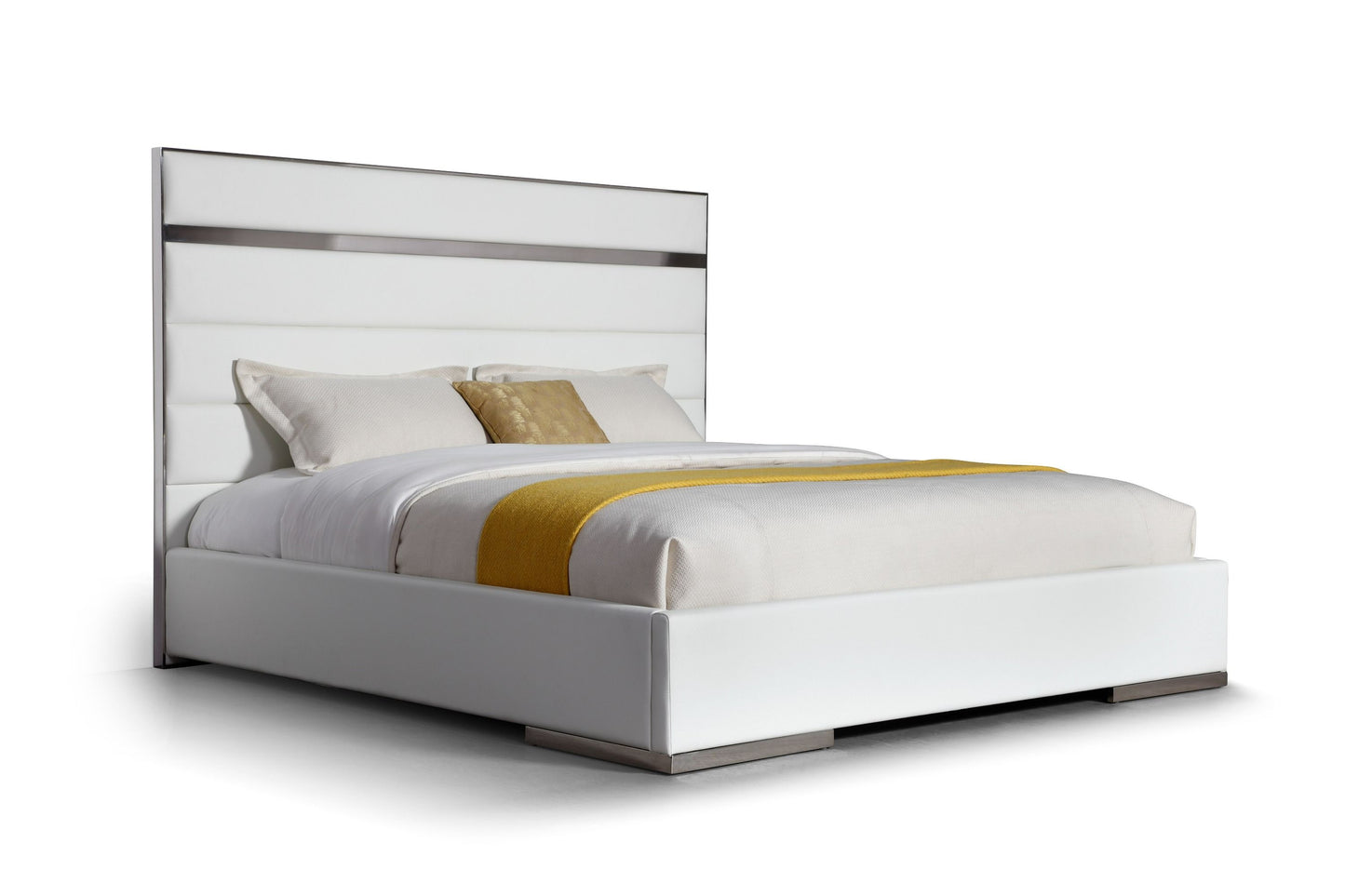 Modrest Cartier Modern White Vegan Leather + Stainless Steel Bedroom Set β Sleek and Luxurious Contemporary Furniture for Modern Bedrooms