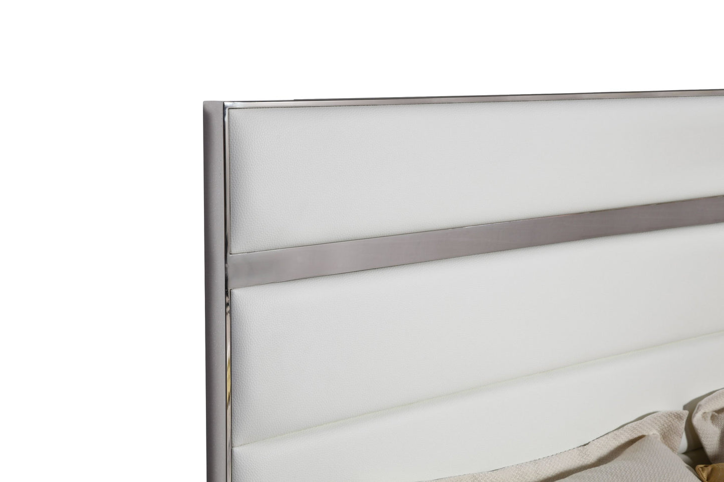 Modrest Cartier Modern White Vegan Leather + Stainless Steel Bedroom Set β Sleek and Luxurious Contemporary Furniture for Modern Bedrooms