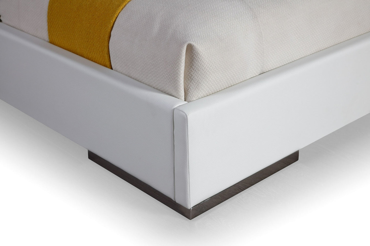 Modrest Cartier Modern White Vegan Leather + Stainless Steel Bedroom Set β Sleek and Luxurious Contemporary Furniture for Modern Bedrooms