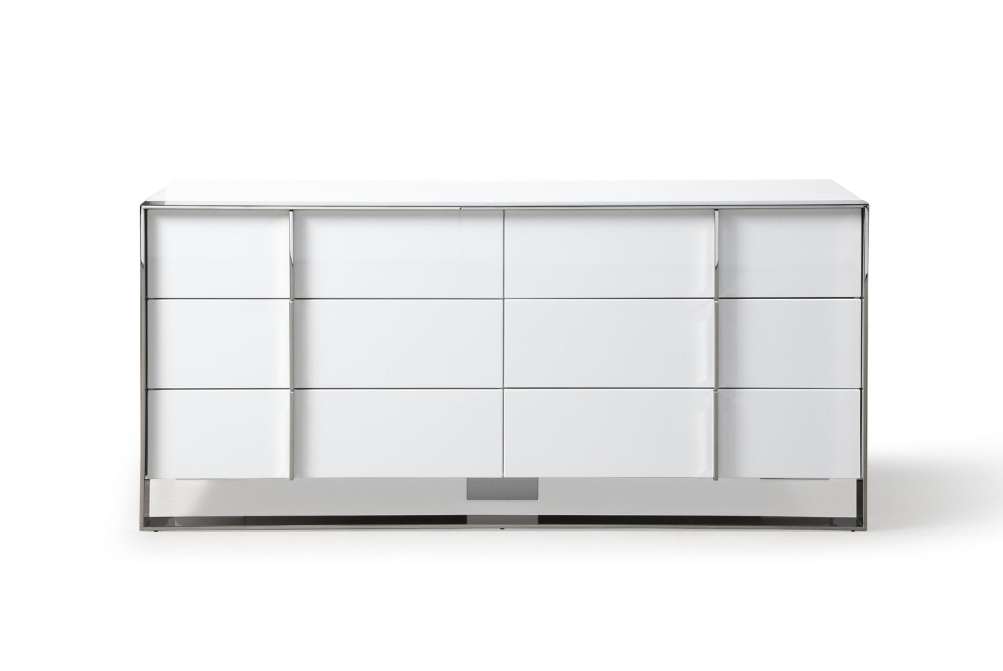 Modrest Cartier Modern White + Stainless Steel Dresser β Sleek and Contemporary Storage Solution for Stylish Bedrooms