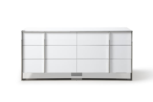 Modrest Cartier Modern White + Stainless Steel Dresser β Sleek and Contemporary Storage Solution for Stylish Bedrooms