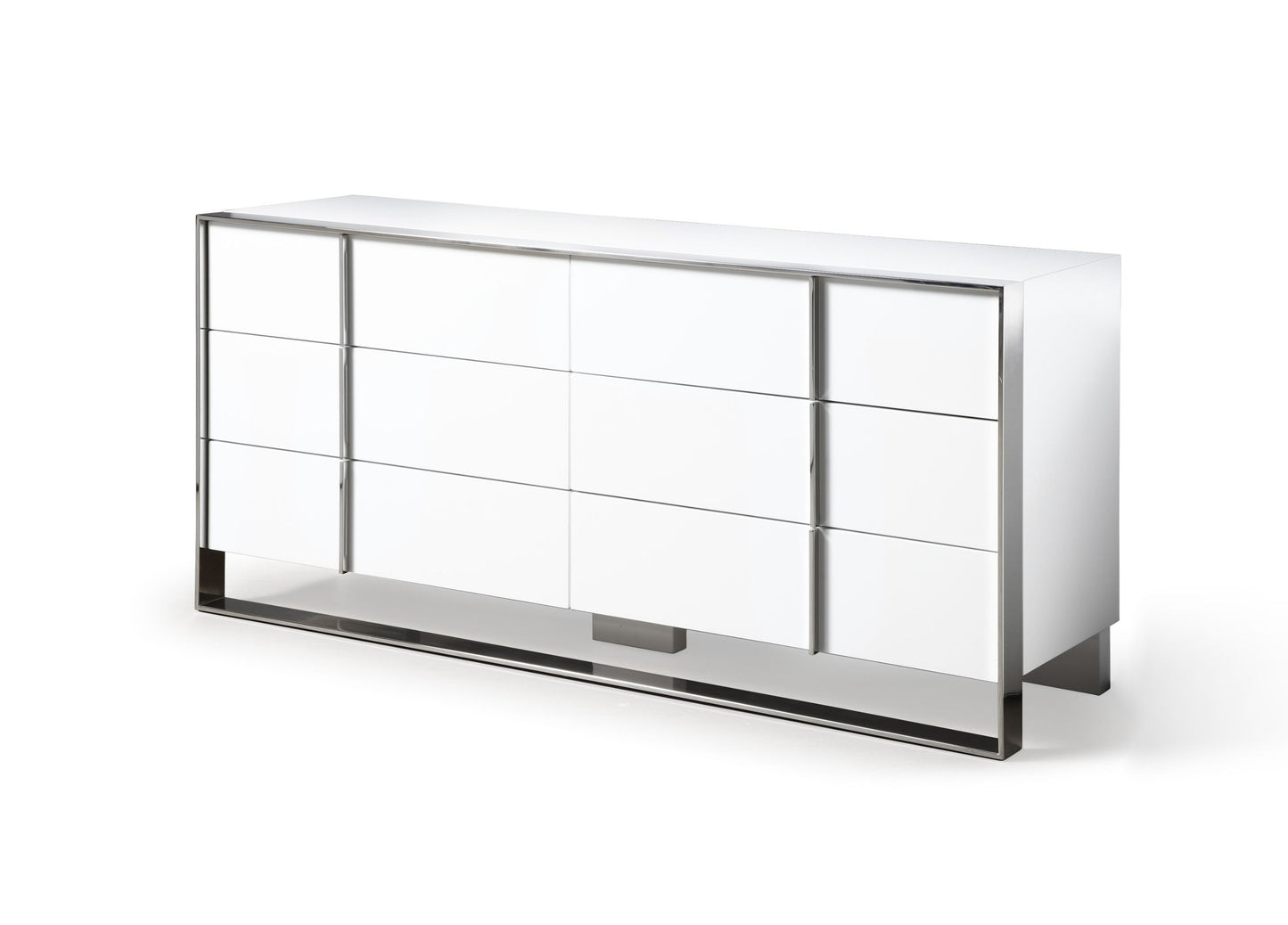 Modrest Cartier Modern White + Stainless Steel Dresser β Sleek and Contemporary Storage Solution for Stylish Bedrooms