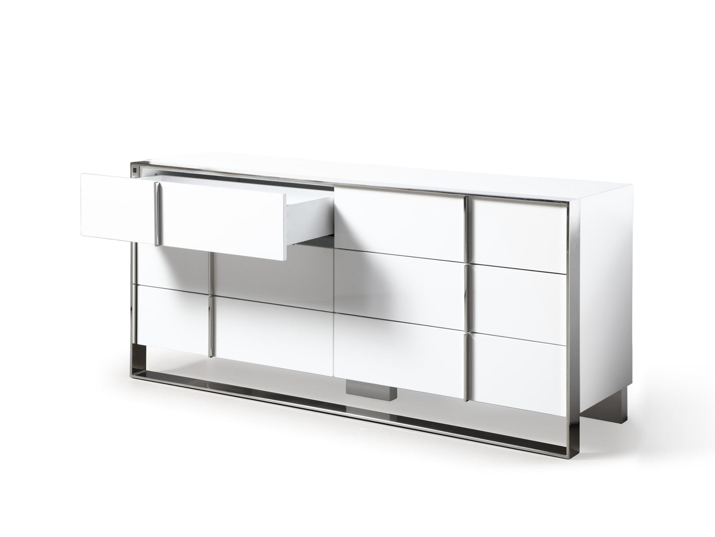 Modrest Cartier Modern White + Stainless Steel Dresser β Sleek and Contemporary Storage Solution for Stylish Bedrooms