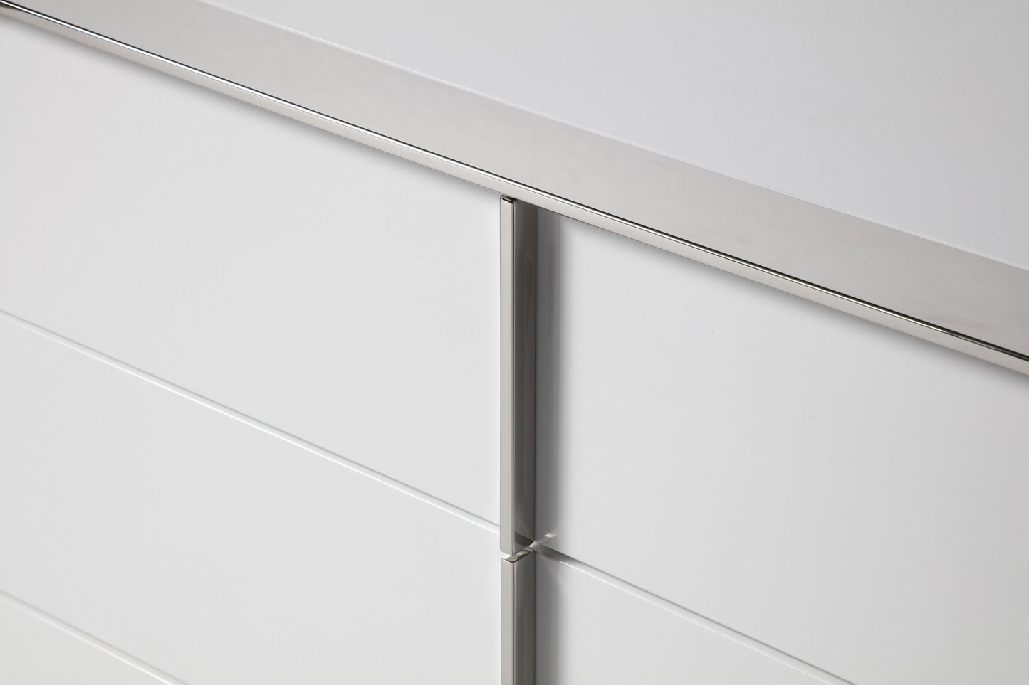 Modrest Cartier Modern White + Stainless Steel Dresser β Sleek and Contemporary Storage Solution for Stylish Bedrooms