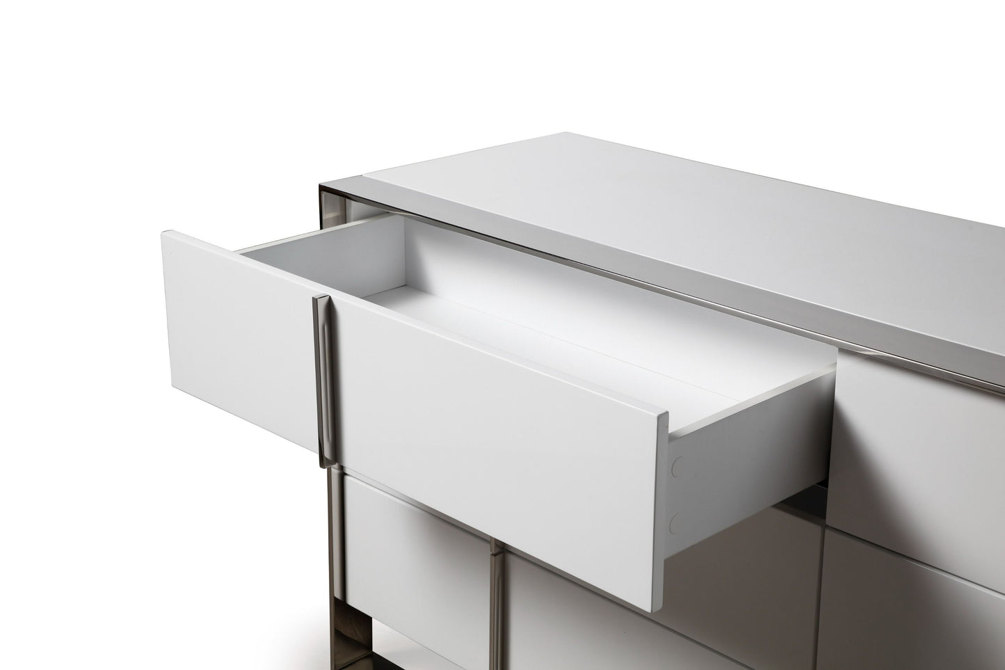 Modrest Cartier Modern White + Stainless Steel Dresser β Sleek and Contemporary Storage Solution for Stylish Bedrooms