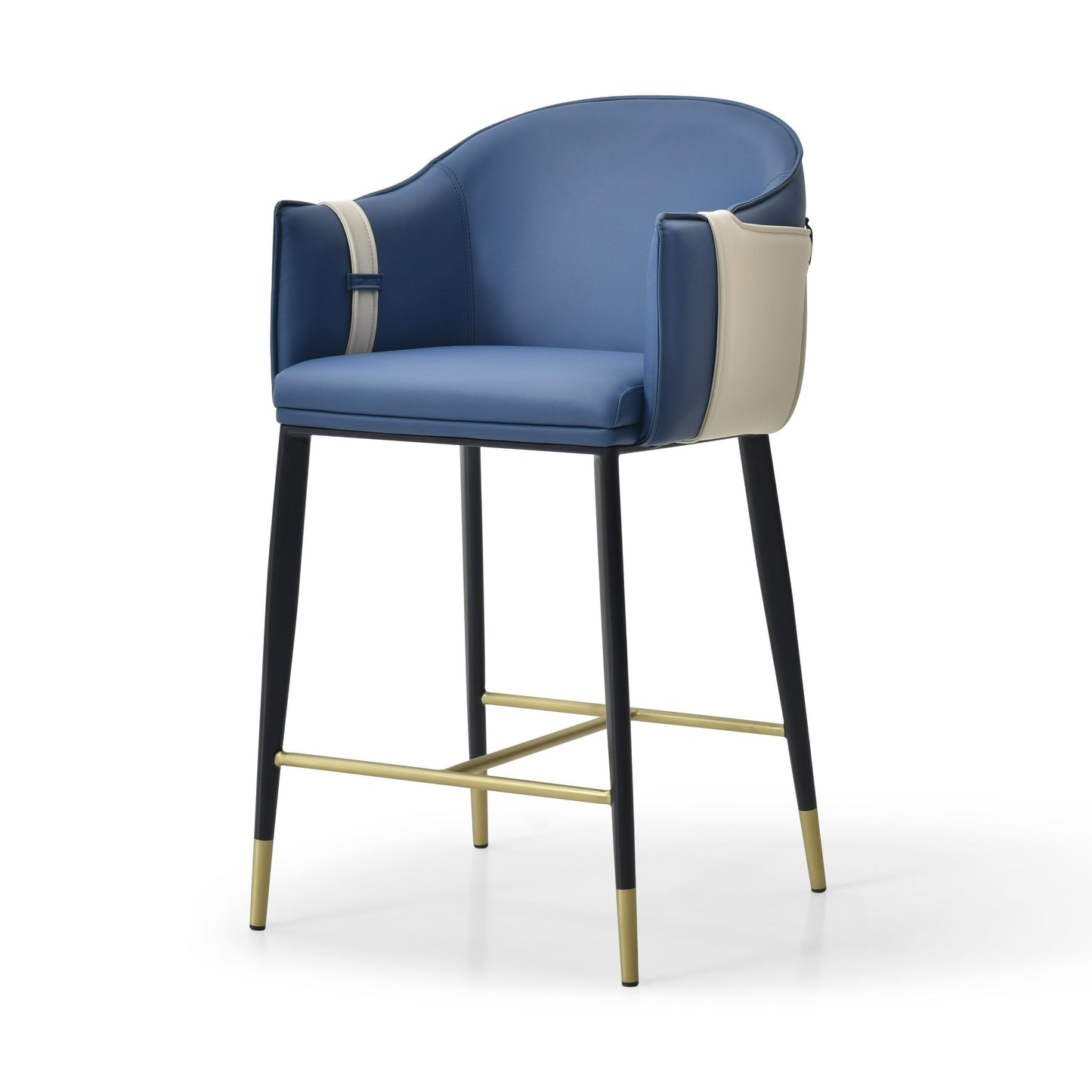 Shop Modrest Calder Modern Vegan Leather Counter Chair - Stylish Blue & Beige Design for Contemporary Kitchens