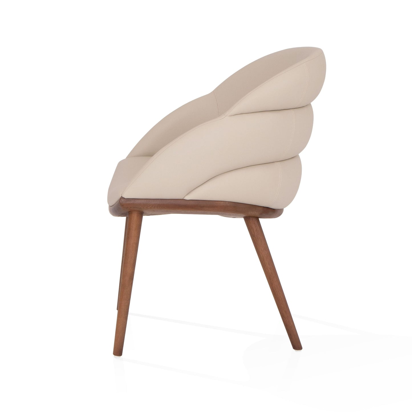 Modrest Michael Mid-Century Modern Beige Vegan Leather + Walnut Dining Chair - Comfortable and Elegant Seating for a Contemporary Dining Room