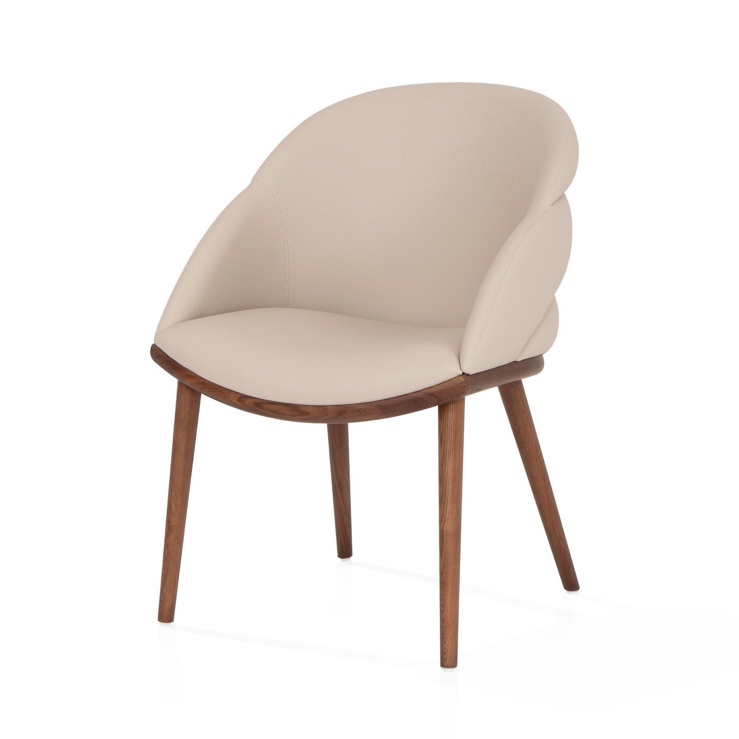 Modrest Michael Mid-Century Modern Beige Vegan Leather + Walnut Dining Chair - Comfortable and Elegant Seating for a Contemporary Dining Room
