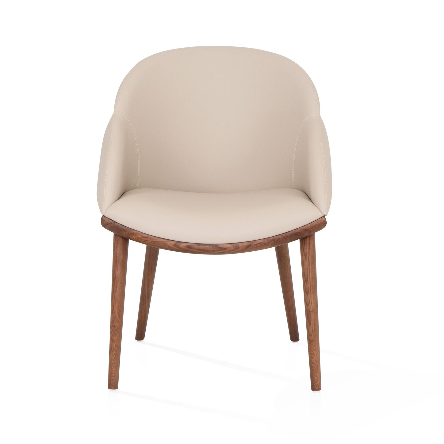 Modrest Michael Mid-Century Modern Beige Vegan Leather + Walnut Dining Chair - Comfortable and Elegant Seating for a Contemporary Dining Room