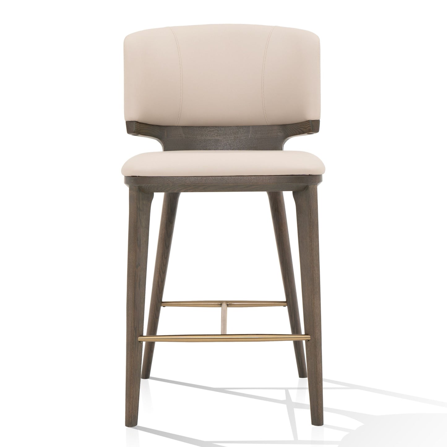 Modrest Calvary Mid-Century Modern Beige Vegan Leather + Grey Ash Counter Chair - Stylish and Comfortable Seating for a Contemporary Kitchen or Bar Area