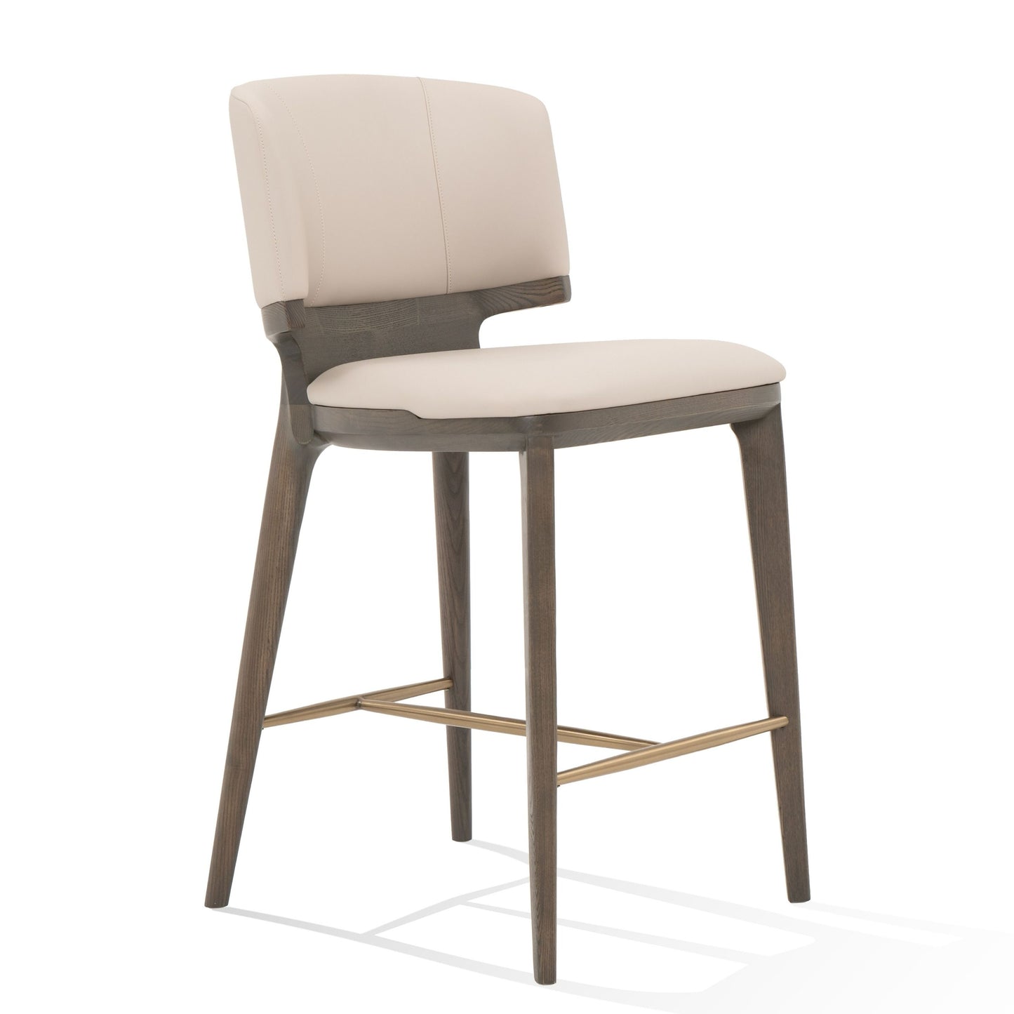 Modrest Calvary Mid-Century Modern Beige Vegan Leather + Grey Ash Counter Chair - Stylish and Comfortable Seating for a Contemporary Kitchen or Bar Area