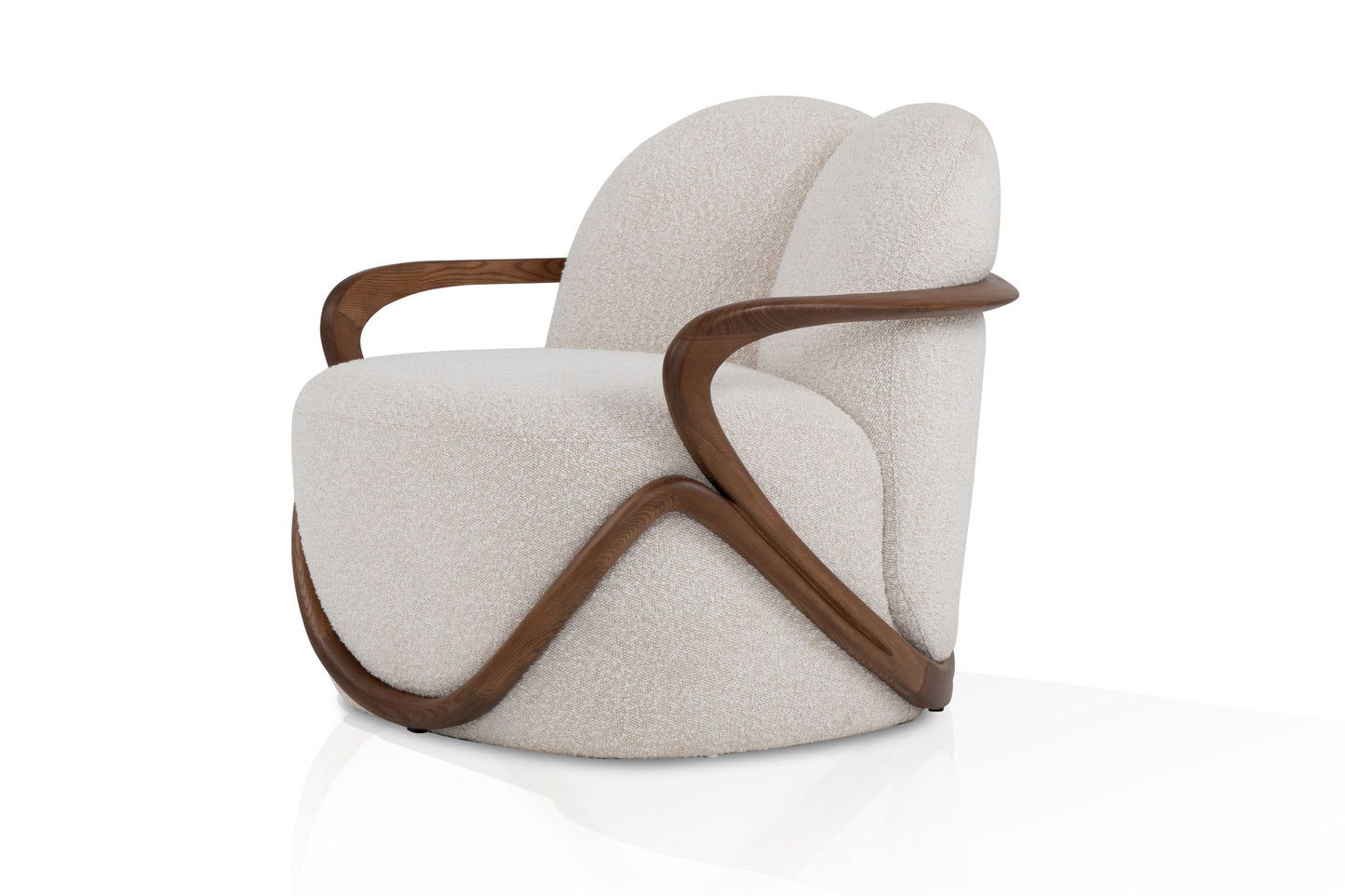 Modrest Fortuna Mid-Century Modern Off-White Fabric + Walnut Accent Chair - Stylish and Comfortable Seating for a Contemporary Living Space