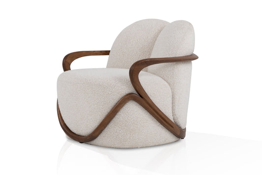 Modrest Fortuna Mid Century Modern Off White Fabric Walnut Accent Chair