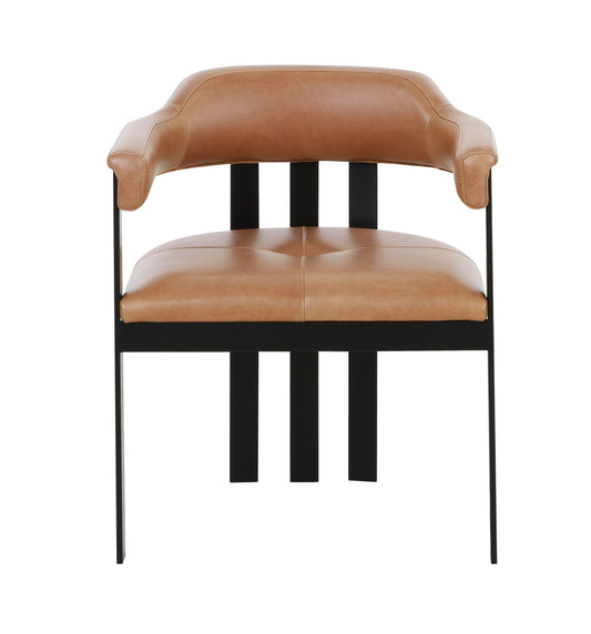 Modrest Hazen Modern Camel Leather and Black Iron Dining Chair β A Perfect Blend of Industrial Charm and Contemporary Elegance.