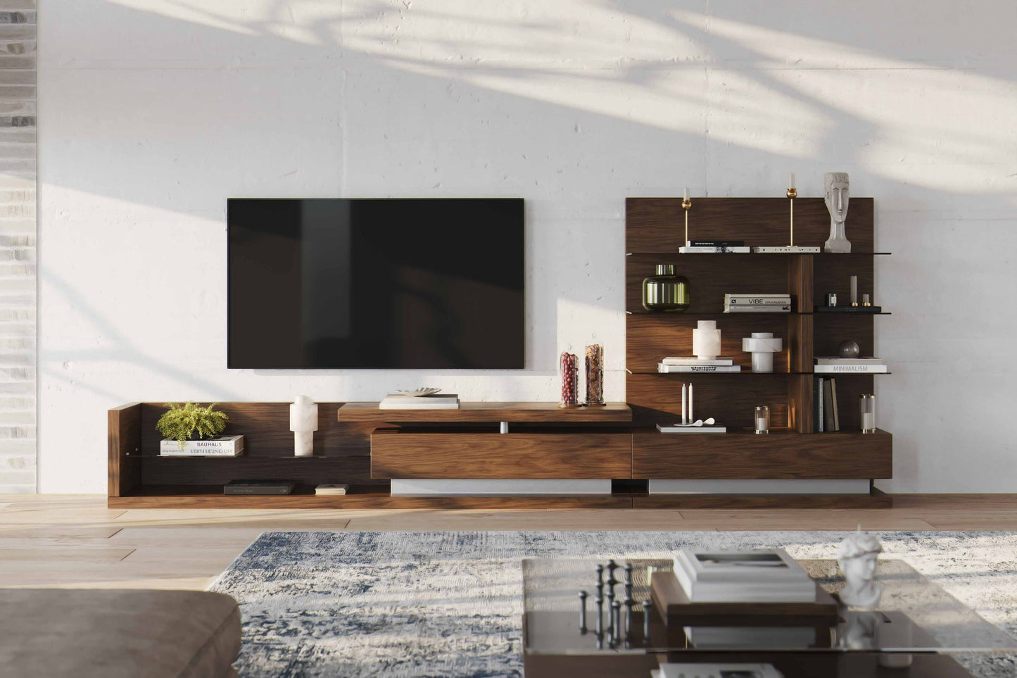 Modrest Jefferson Mid-Century Modern Walnut TV Unit - Stylish and Functional Entertainment Center for Your Living Room